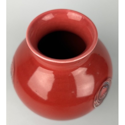 279A - WILLIAM MOORCROFT (1872-1945): A RED FLAMMINIAN WARE VASE MADE FOR LIBERTY AND CO, 

17cm in height.