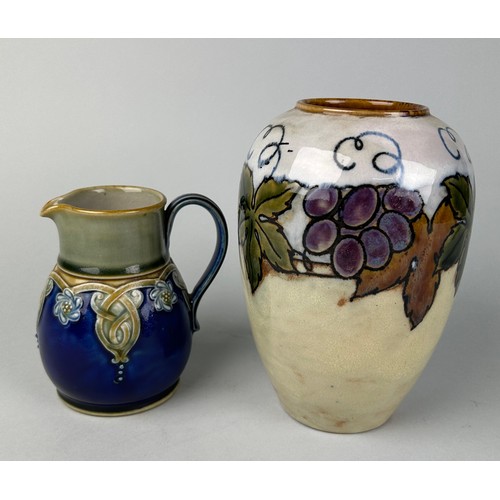 279 - ROYAL DOULTON LAMBETH 'GRAPEVINE VASE' ALONG WITH ANOTHER JUG,

Vase 18cm H
Jug 12cm H