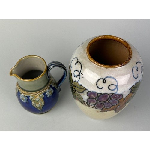 279 - ROYAL DOULTON LAMBETH 'GRAPEVINE VASE' ALONG WITH ANOTHER JUG,

Vase 18cm H
Jug 12cm H