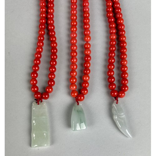 156 - CORAL NECKLACES WITH JADE