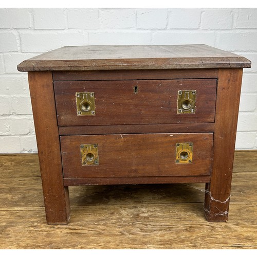 522 - A CAMPAIGN MINIATURE LOW CHEST WITH TWO DRAWERS,