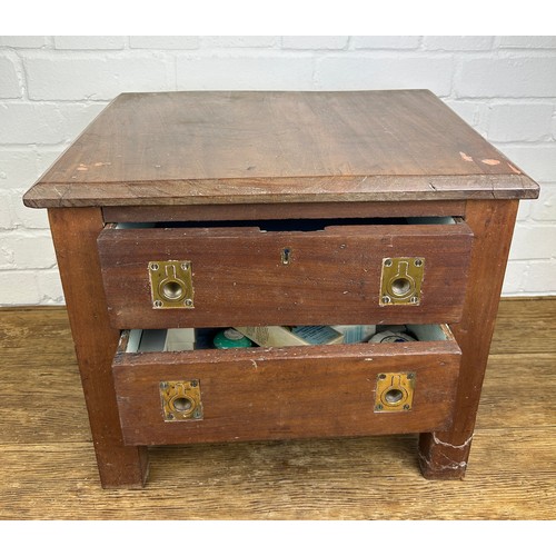 522 - A CAMPAIGN MINIATURE LOW CHEST WITH TWO DRAWERS,