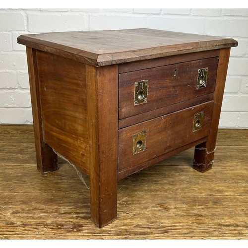 522 - A CAMPAIGN MINIATURE LOW CHEST WITH TWO DRAWERS,