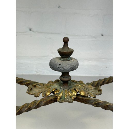 426 - A FRENCH GUERIDON OR OCCASIONAL TABLE WITH MARBLE TOP, 

The bronze base with four legs with acanthu... 