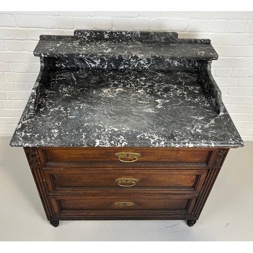 451 - A LARGE MARBLE TOP WASH STAND WITH THREE DRAWERS, 

95cm x 95cm x 52cm