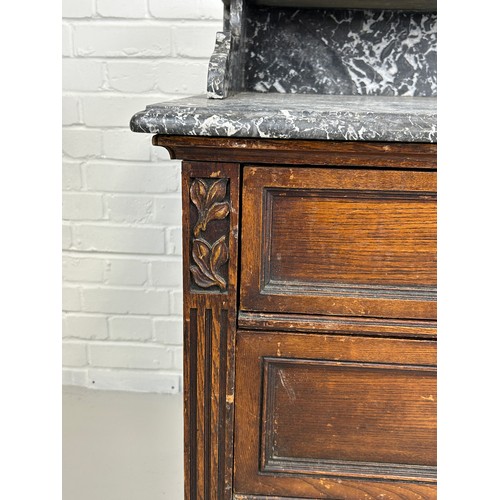 451 - A LARGE MARBLE TOP WASH STAND WITH THREE DRAWERS, 

95cm x 95cm x 52cm