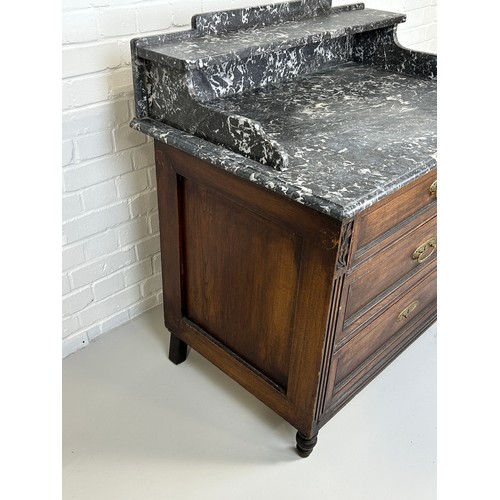 451 - A LARGE MARBLE TOP WASH STAND WITH THREE DRAWERS, 

95cm x 95cm x 52cm