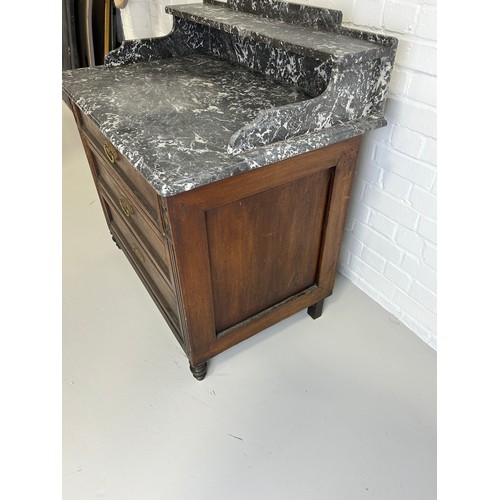 451 - A LARGE MARBLE TOP WASH STAND WITH THREE DRAWERS, 

95cm x 95cm x 52cm