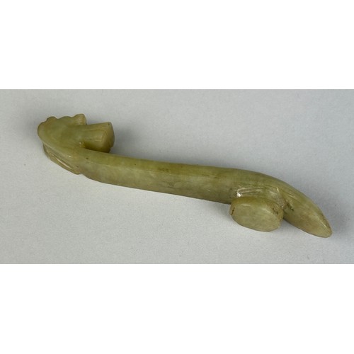 188 - A COLLECTION OF THREE CHINESE JADE ITEMS, 

To include belt hook with dragons head. 

Largest 11cm L