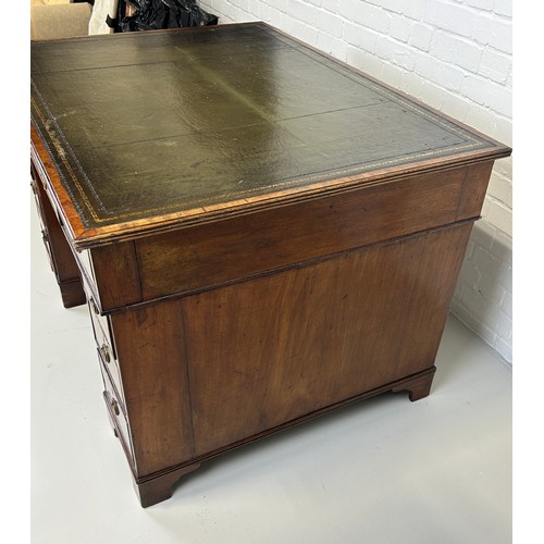 440 - AN EARLY 19TH CENTRAL PARTNERS DESK, 

Two pedestals, each with ten drawers with brass handles. Gree... 