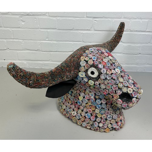 417 - A LARGE MIXED MEDIA SCULPTURE OF A BUFFALO, 

70cm x 32cm