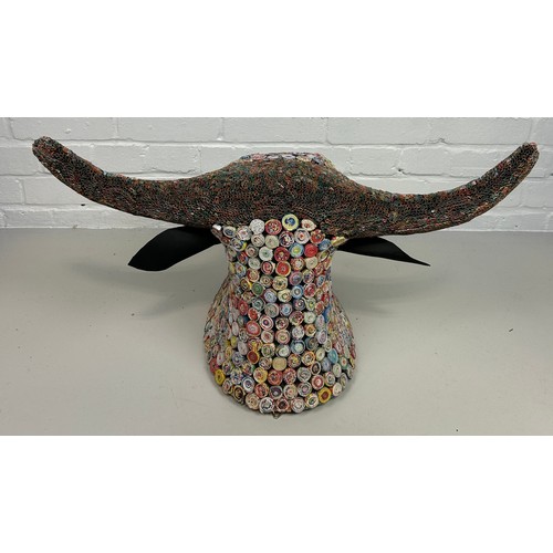 417 - A LARGE MIXED MEDIA SCULPTURE OF A BUFFALO, 

70cm x 32cm