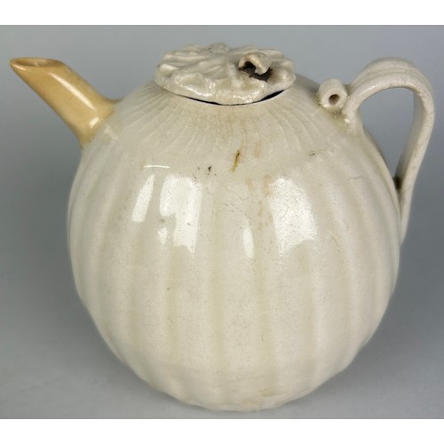 183 - A CHINESE QINGBAI EWER OF MELON SHAPE, SONG TO YUAN DYNASTY, 

Restored spout. 

9.5cm x 9.5cm