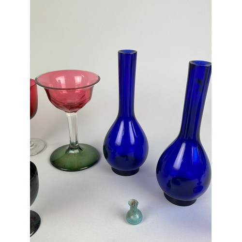 258 - A COLLECTION OF COLOURED GLASS WARE (18) , 

Including some antique examples and a small vial, possi... 