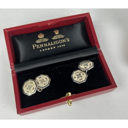 291 - THREE SETS OF CUFFLINKS, TO INCLUDE ONE PAIR IN PENTHALIGONS BOX ALONG WITH COINS (4)