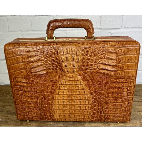 288 - A CROCODILE SKIN BRIEFCASE BY FRANZEN, 

43cm x 31cm x 10cm