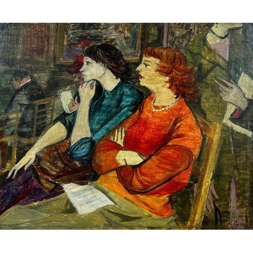 5 - A MID 20TH CENTURY OIL ON BOARD PAINTING 'LADIES AT THE THEATRE', 

Signed indistinctly 'J.Rope' and... 