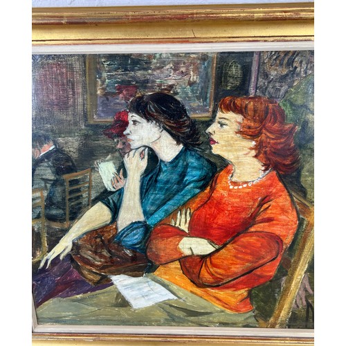 5 - A MID 20TH CENTURY OIL ON BOARD PAINTING 'LADIES AT THE THEATRE', 

Signed indistinctly 'J.Rope' and... 