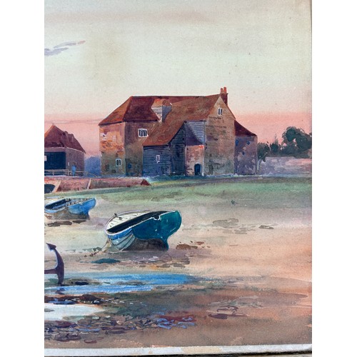 82 - THOMAS SIDNEY (BRITISH) A WATERCOLOUR ON PAPER PAINTING LAID ON BOARD, TITLED 'MILL AT BOSHAM', 

70... 