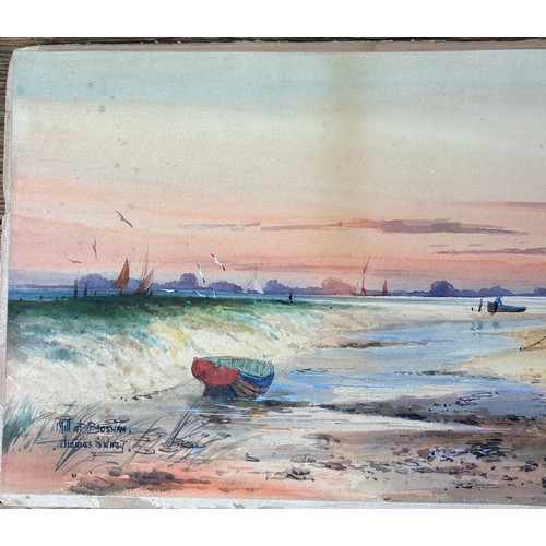 82 - THOMAS SIDNEY (BRITISH) A WATERCOLOUR ON PAPER PAINTING LAID ON BOARD, TITLED 'MILL AT BOSHAM', 

70... 