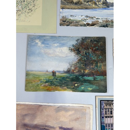 86 - A MIXED COLLECTION OF WATERCOLOURS, 

To include one unusual double sided example depicting landscap... 