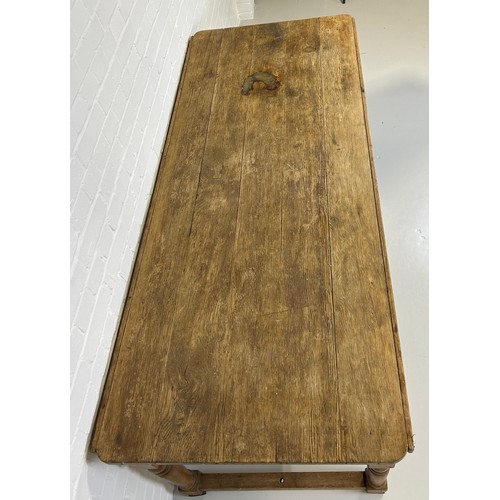 420 - A LARGE PINE FARMHOUSE TABLE WITH PLANK TOP, 

198cm x 86cm x 72cm