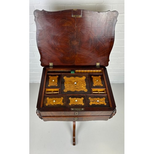 544 - A VICTORIAN ROSEWOOD SEWING AND WORK TABLE,