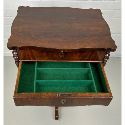 544 - A VICTORIAN ROSEWOOD SEWING AND WORK TABLE,