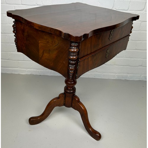 544 - A VICTORIAN ROSEWOOD SEWING AND WORK TABLE,