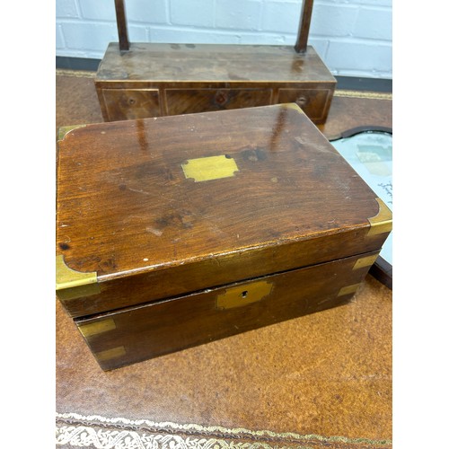 581 - FOR RESTORATION: TWO ANTIQUE TOILET MIRRORS, WRITING SLOPE, TOBACCO JAR, SPARES AND PARTS,