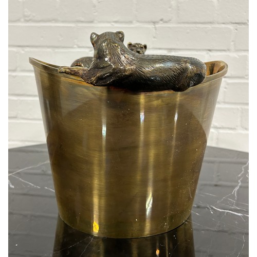 565 - EICHOLTZ: A BRASS CHAMPAGNE COOLER WITH LION HANDLES,