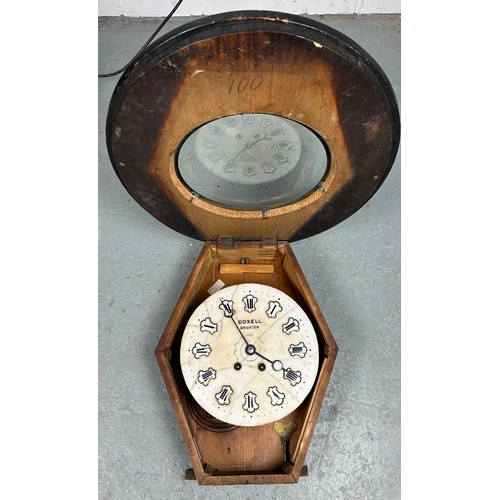 571 - A CASED CLOCK BY BOXELL BRIGHTON WITH MARBLE FACE AND PORCELAIN NUMERALS

56cm x 48cm x 12cm