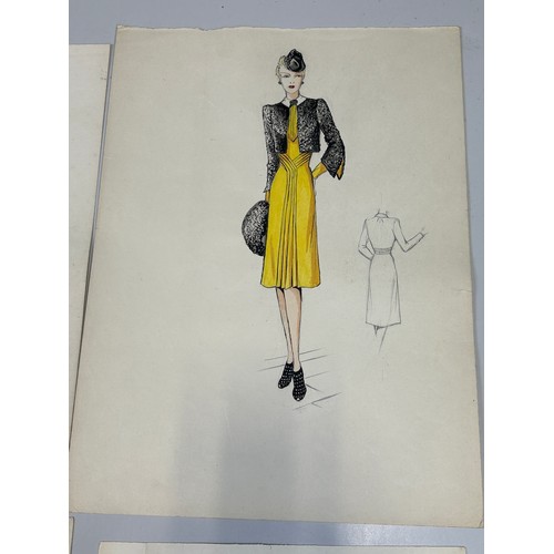 75 - A COLLECTION OF THIRTEEN FASHION PENCIL DRAWINGS AND WATERCOLOUR PAINTINGS, 

Depicting ladies in va... 