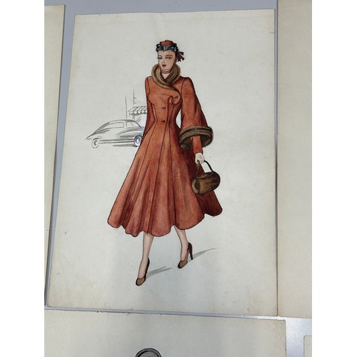 75 - A COLLECTION OF THIRTEEN FASHION PENCIL DRAWINGS AND WATERCOLOUR PAINTINGS, 

Depicting ladies in va... 