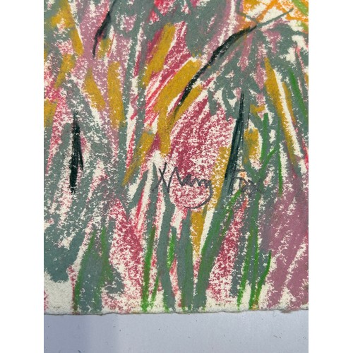 80 - MARY FOX (1922-2005): A PASTEL DRAWING ON PAPER DEPICTING A COLOURFUL LANDSCAPE SCENE,

Signed by th... 