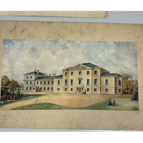 91 - A COLLECTION OF FIVE WATERCOLOUR PAINTINGS ON PAPER, 

To include three architectural plans (pencil ... 