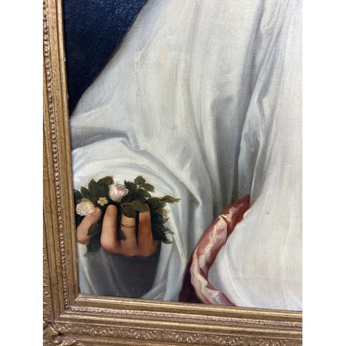 1 - AFTER TITIAN (TIZIANO VECELLIO) 'FLORA' OIL ON CANVAS PAINTING MOUNTED IN A GILT WOOD FRAME, 

78.5c... 