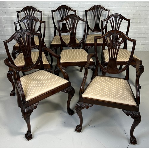 517 - A SET OF EIGHT SHERATON DESIGN DINING CHAIRS PURCHASED FROM HARRODS IN LONDON, 

To include two armc... 