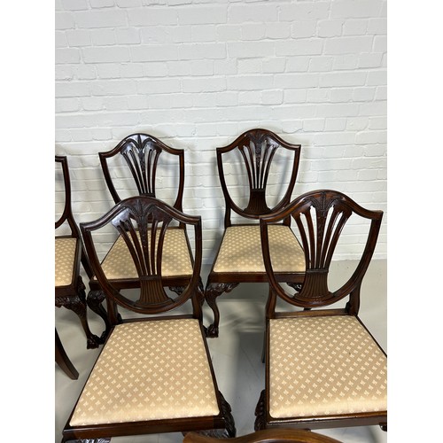 517 - A SET OF EIGHT SHERATON DESIGN DINING CHAIRS PURCHASED FROM HARRODS IN LONDON, 

To include two armc... 