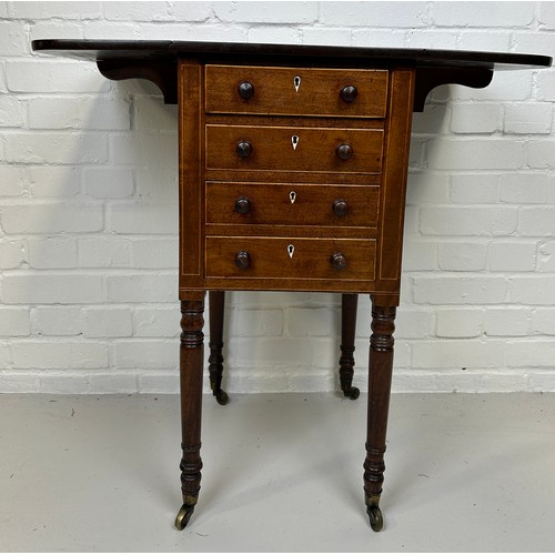 547 - A REGENCY MAHOGANY ROSEWOOD NEEDLEWORK DROP LEAF TABLE, 

75cm x 75cm x 46cm