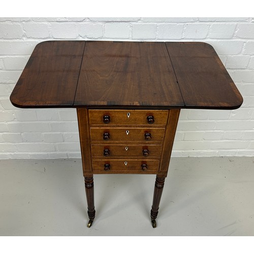 547 - A REGENCY MAHOGANY ROSEWOOD NEEDLEWORK DROP LEAF TABLE, 

75cm x 75cm x 46cm