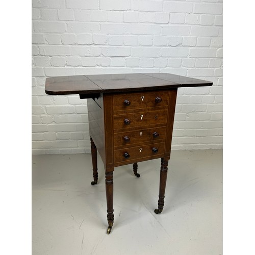 547 - A REGENCY MAHOGANY ROSEWOOD NEEDLEWORK DROP LEAF TABLE, 

75cm x 75cm x 46cm