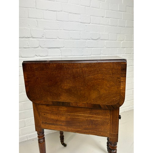 547 - A REGENCY MAHOGANY ROSEWOOD NEEDLEWORK DROP LEAF TABLE, 

75cm x 75cm x 46cm