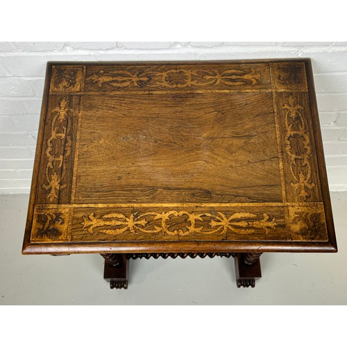 429 - A VICTORIAN OAK AND BURR WALNUT NEEDLEWORK TABLE, 

73cm x 58cm x 44cm