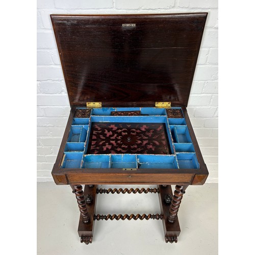 429 - A VICTORIAN OAK AND BURR WALNUT NEEDLEWORK TABLE, 

73cm x 58cm x 44cm