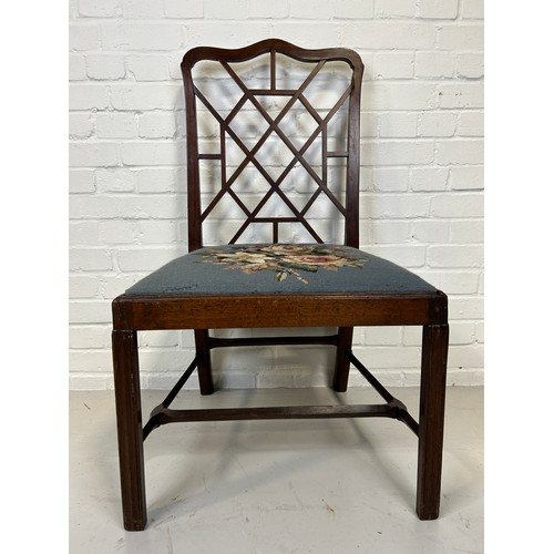 578 - A MAHOGANY COCKPEN SIDE CHAIR WITH FLORAL UPHOLSTERED SEAT,
 
100cm x 56cm x 48cm