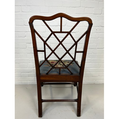 578 - A MAHOGANY COCKPEN SIDE CHAIR WITH FLORAL UPHOLSTERED SEAT,
 
100cm x 56cm x 48cm