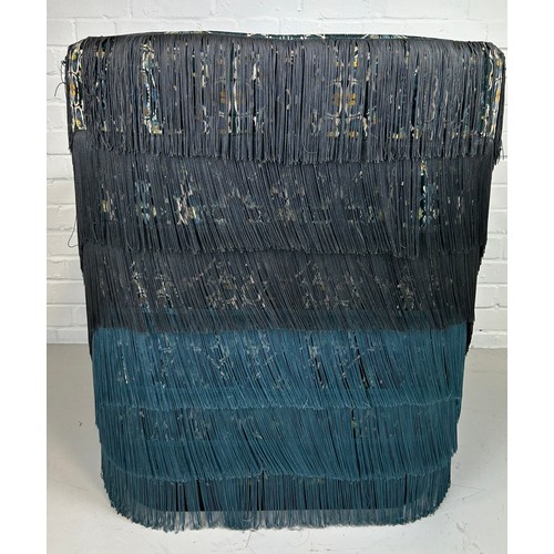 468 - A DESIGNER ARMCHAIR WITH FRINGED TASSLES UPHOLSTERED IN 'PSYCHADELIC' VELVET FABRIC, 

91cm x 80cm x... 