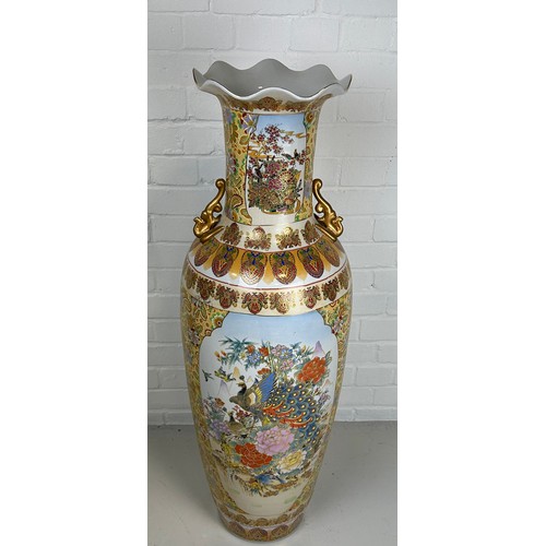 461 - A LARGE FLOOR STANDING JAPANESE SATSUMA STYLE PORCELAIN VASE,

107cm H