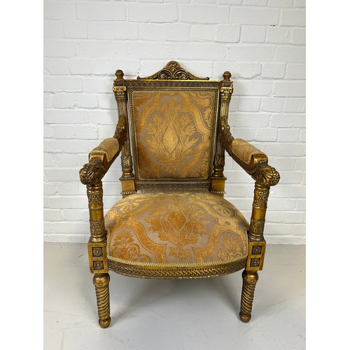 442 - A MODERN LOUIS XVI STYLE FRENCH FAUTEUIL, 

Gilt wood upholstered in silk fabric.

98cm x 62cm x 49c... 